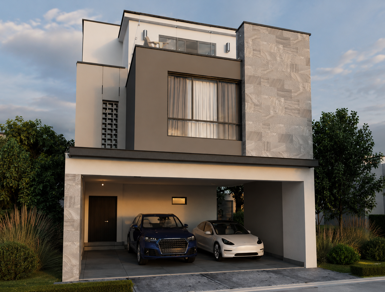 Fachada de casa modelo Cataluña en Amira Monterrey